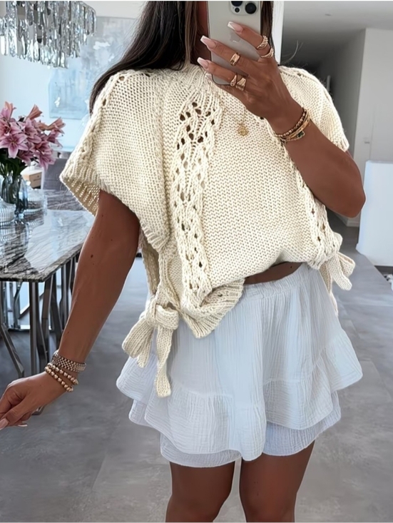 Clothes Tree Boutique Tops - Cream Knit Tie-Side Tunic Top - Brand